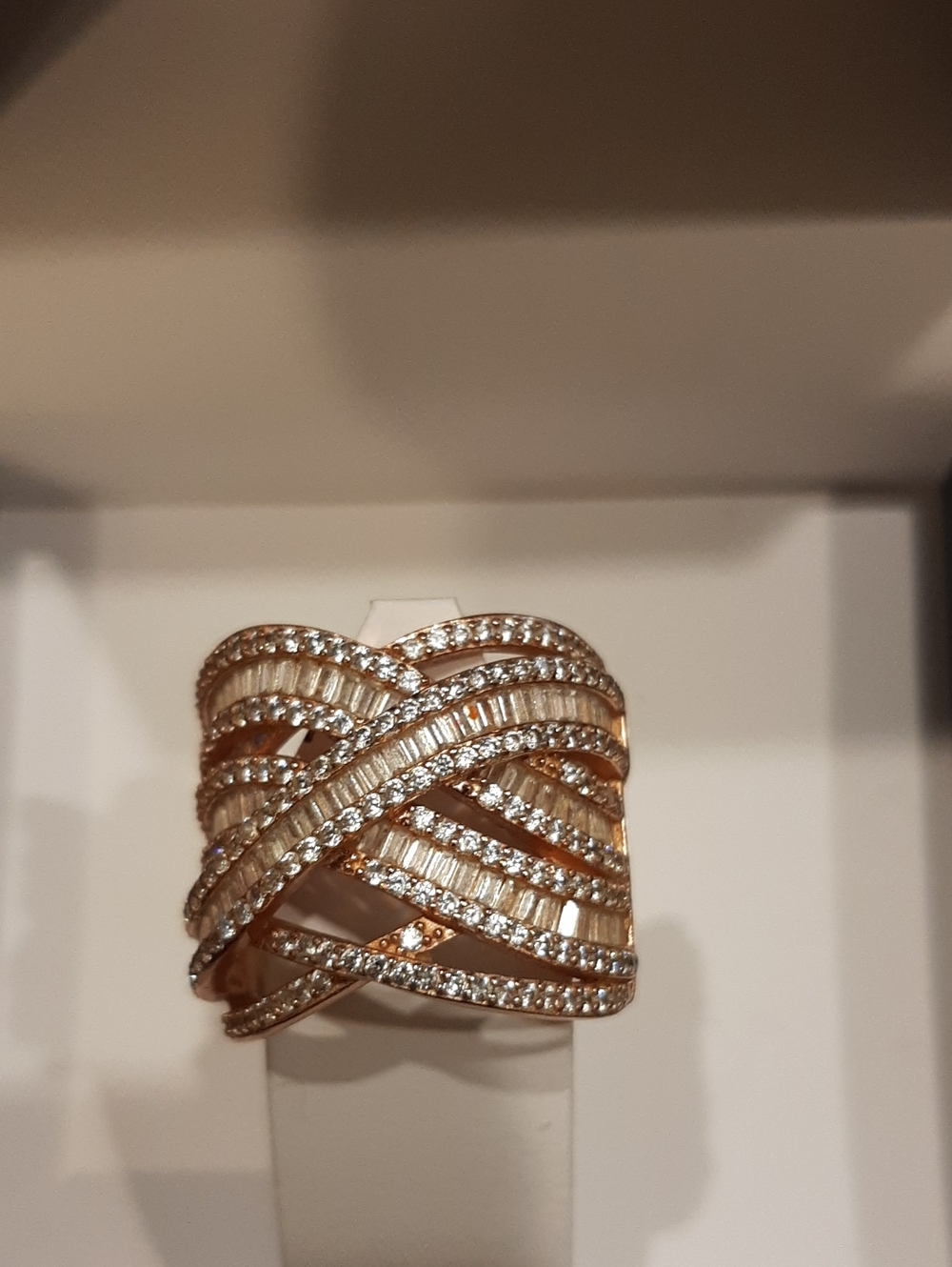 Swarovski Rose Gold Crisscross Pavé & Baguette Ring